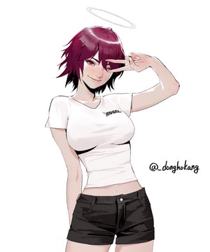 Anime girl with halo and t-shirt by Dongho Kang