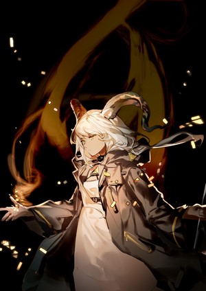 Beeswax from Arknights with horns and yellow eyes