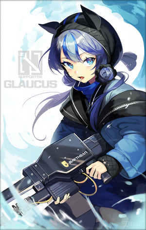 Glaucus from Arknights holding a weapon
