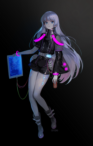 Anime girl with silver hair holding a tablet