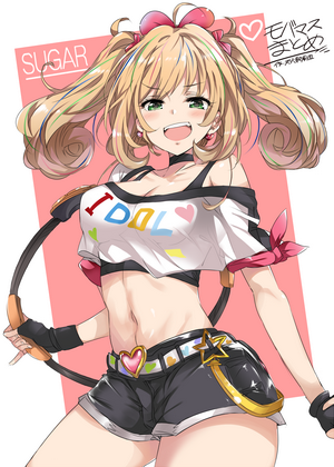 Anime girl with blonde pigtails and green eyes