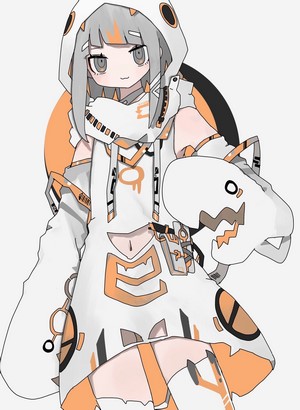 Anime girl with a dinosaur plushie
