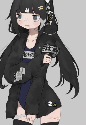 Anime girl with black hair and jacket
