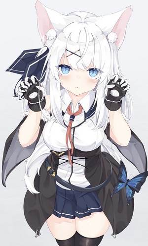 Anime girl with white hair and cat ears