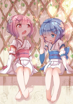 Ram and Rem from Re:Zero sitting by a window