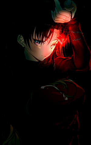 Rin Tohsaka from Fate Series holding a pendant