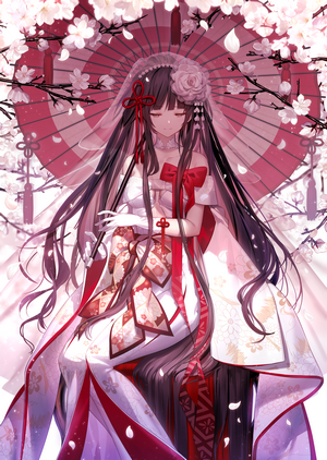 Shinooji in Japanese Wedding Dress with Cherry Blossoms