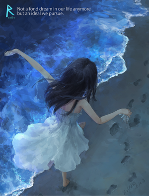 Anime girl on a beach with a quote