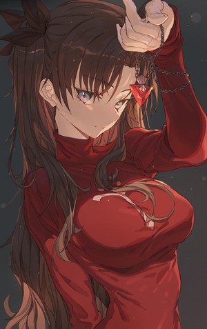 Tohsaka Rin from Fate/Stay Night wearing a red sweater