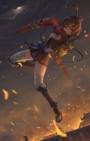 Mumei from Kabaneri of the Iron Fortress with guns