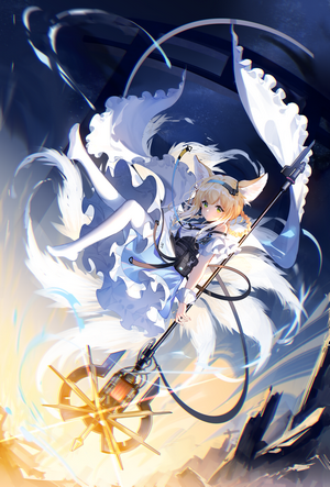 Suzuran from Arknights with fox ears and tail