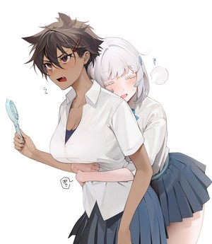 Yuri Anime Girls School Uniform Hugging
