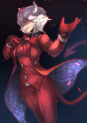 Beelzebub from Helltaker in a red suit