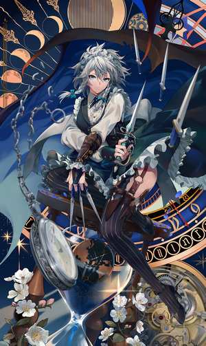 Izayoi Sakuya from Touhou with knives and clockwork