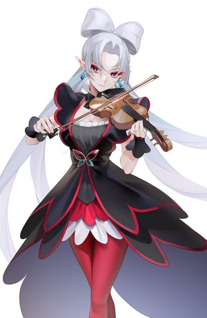 Girl with silver hair playing violin