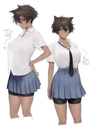 Anime Girls in School Uniform with Bike Shorts