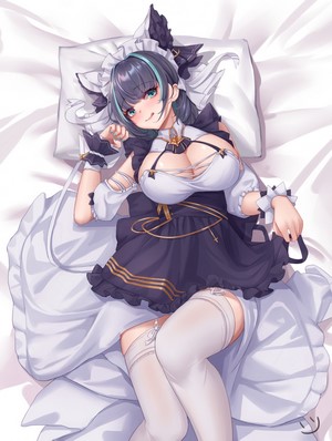 Cheshire from Azur Lane lying on a bed