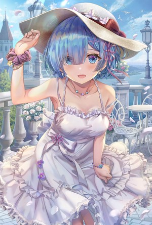 Rem from Re: Zero wearing a sun dress and hat