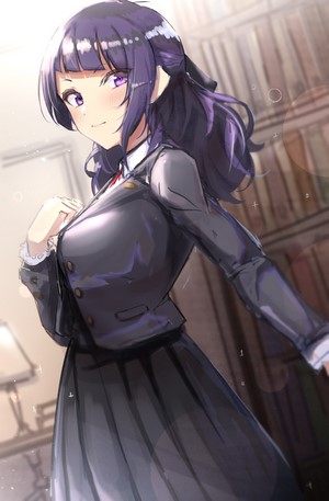 Anime girl in school uniform with purple hair