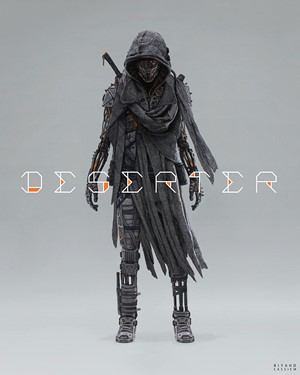 Futuristic cyborg warrior with sword