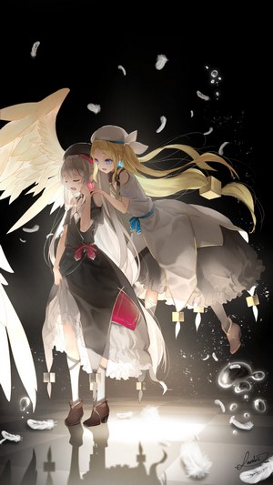 Saraki, anime girls with wings and blonde hair