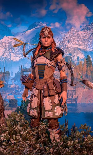 Aloy from Horizon Zero Dawn in a landscape