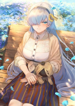 Anastasia from Fate/Grand Order sitting on a bench
