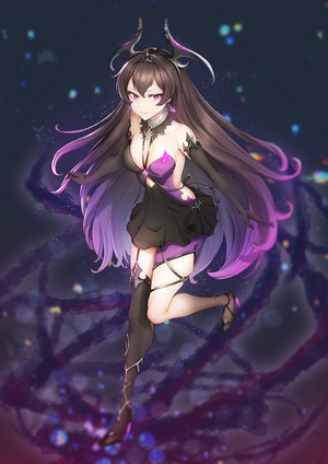 Anime girl with horns and purple eyes
