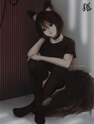 Anime girl with fox ears and tail