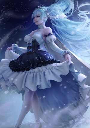 Hatsune Miku from Vocaloid in a winter dress