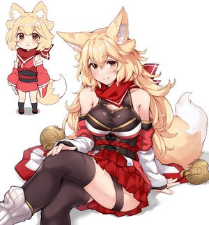 Anime girl with fox ears and tail