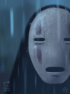No-Face from Spirited Away in the rain