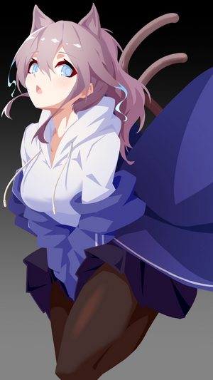 Anime Cat Girl with Long Hair and Cat Ears