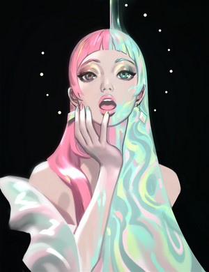 Fantasy girl with split pink and cyan hair