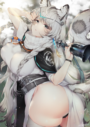 Pramanix from Arknights with braided hair and animal ears
