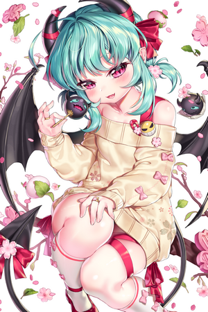 Anime succubus girl in sweater dress with wings