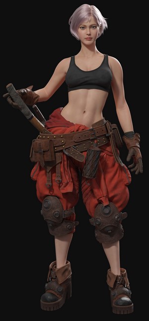 Fantasy girl with tools and weapons