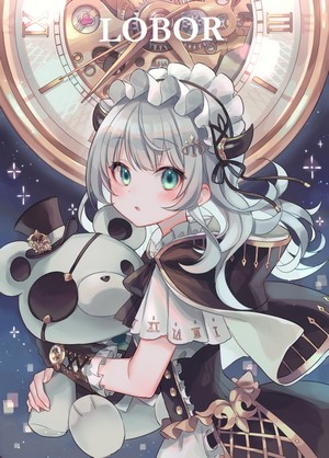 Lobor Anime Girl with Teddy Bear and Clock