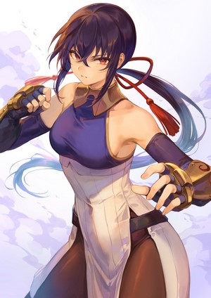 Anime girl with dark hair and red eyes