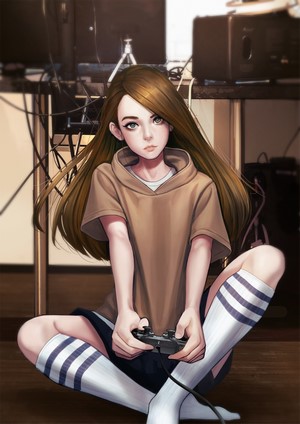 Anime girl playing video games