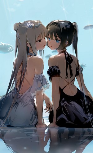 Two anime girls in dresses by Anmi
