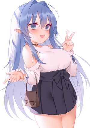 Anime girl with blue hair and pointy ears