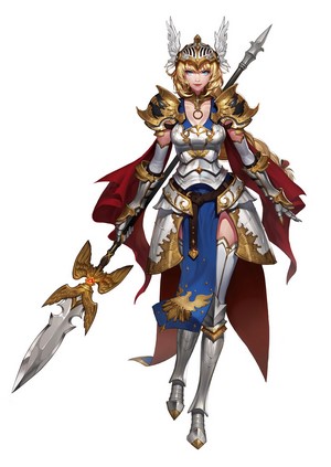 Fantasy warrior woman with spear and armor