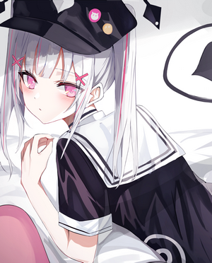 Anime girl with silver twintails and pink eyes