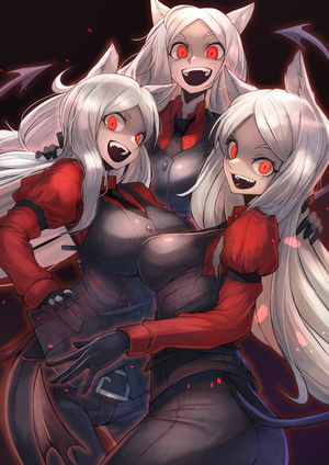 Cerberus from Helltaker in red suits