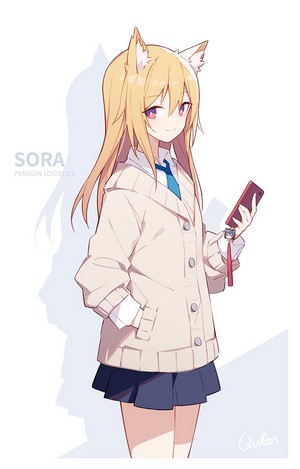 Sora from Arknights holding a phone