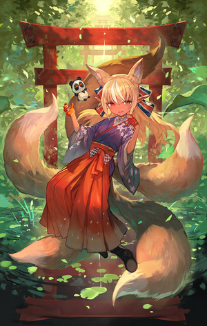 Shiranui Flare from Hololive with a panda plush