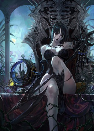 Dark fantasy queen sitting on a throne