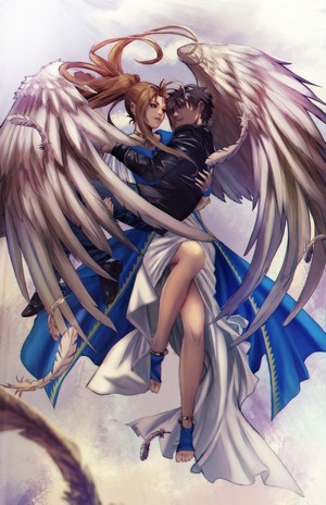 Belldandy and Keiichi Morisato from Ah! My Goddess! fan art