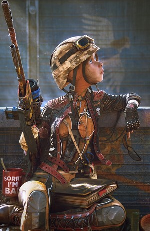 Post-apocalyptic girl with rifle and book